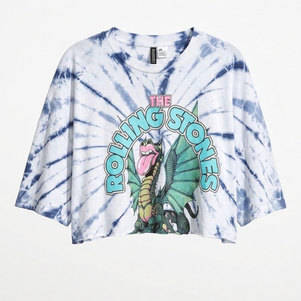 Rolling Stones Dragon Crop Top H&M Divided Tie Dye Graphic Tee Large